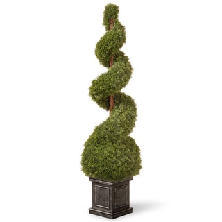 48-inch Cedar Spiral Tree with Ball in a Black Square Pot