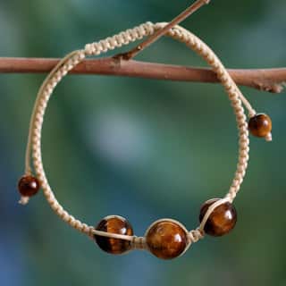 Handcrafted 'Lucky Tranquility' Tiger's Eye Shamballa Bracelet (India)