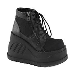 Women's Demonia Stomp 10 Platform Ankle Boot Black Canvas/Vegan Leather