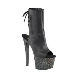 Women's Pleaser Sky 1018MG Ankle Boot Black Faux Leather/Black Glitter