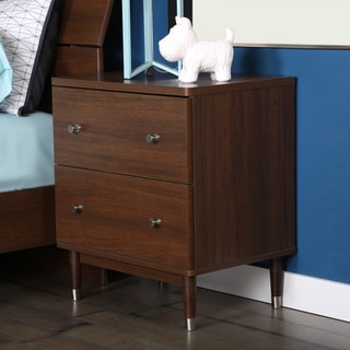 South Shore 'Olly' Mid-Century Modern 2-drawer Brown Walnut Night Stand