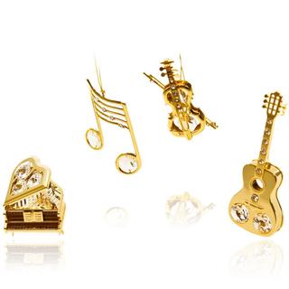Matashi 24k Gold over Silver Matashi Crystal Musical Instruments Ornaments (Set of 4)