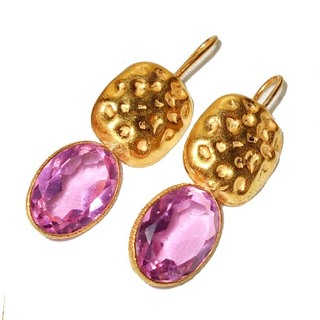 Sitara Collections Goldplated Faceted Pink Cubic Zirconia Dangle Earrings (India)