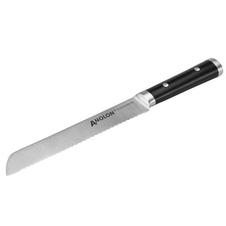 Anolon Cutlery 8-Inch Japanese Stainless Steel Bread Knife with Sheath, Black