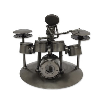 Handcrafted Auto Parts 'Rustic Drummer' Statuette (Mexico)