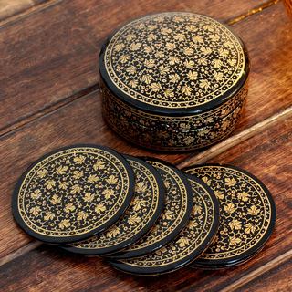 Set of 6 Handcrafted Papier Mache 'Golden Maple' Coasters (India)