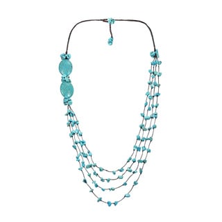 Oval Unity Layered Turquoise Cotton Rope Long Necklace (Thailand)