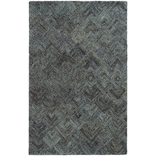 Pantone Universe Colorscape Loop Pile Faded Diamond Charcoal/ Blue Wool Rug (3'6 x 5'6)