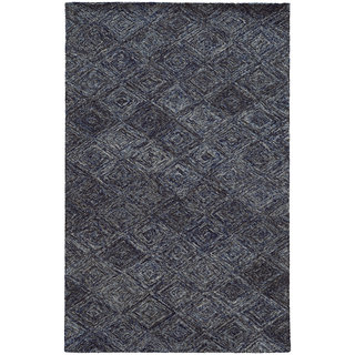 Pantone Universe Colorscape Loop Pile Faded Diamond Blue/ Grey Wool Rug (3'6 x 5'6)
