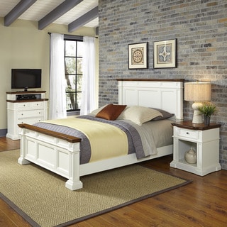 Home Styles Americana White and Oak Bed, Night Stand, and Media Chest