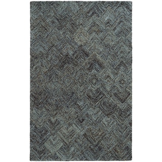 Pantone Universe Colorscape Hand-crafted Loop Pile Charcoal/ Blue Faded Diamond Wool Area Rug (8' x 10')