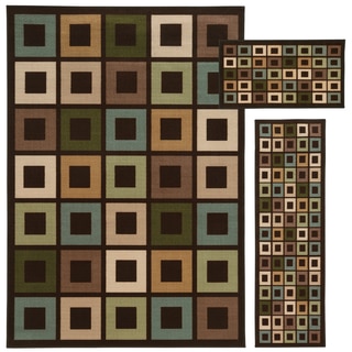 Geometric Block Brown/ Multi-colored 3-piece Set