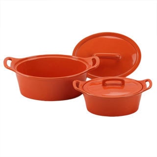 OmniWare Orange Oval Casserole Dish with Lid (Set of 2)