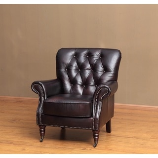 Lauren Brown Nailhead Tufted Leather Chair
