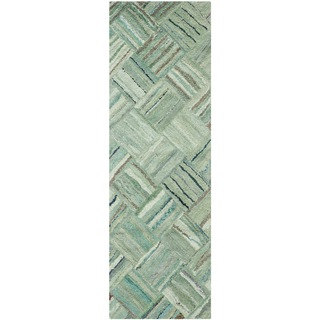 Safavieh Handmade Nantucket Abstract Green/ Multi Cotton Runner Rug (2' 3 x 11')