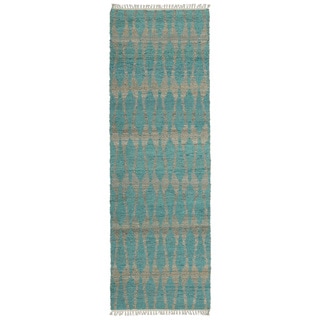 Handmade Natural Teal Fiber Canyon Rug (2'0 x 6'0)