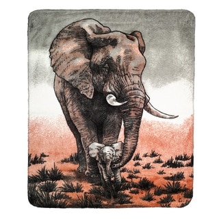 Denali Mother and Baby Elephant Sterling Micro-plush Throw Blanket