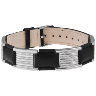 Sabona Stainless Steel Black Leather Magnetic Bracelet