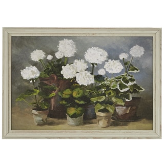 'White Geraniums' Wrapped Giclee Canvas Framed Wall Art