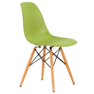 LeisureMod Dover Green Plastic Molded Side Chair with Wood Dowel Legs