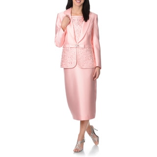 Giovanna Collection Women's Soft pink Laser-cut Embellished 3-piece Skit Suit