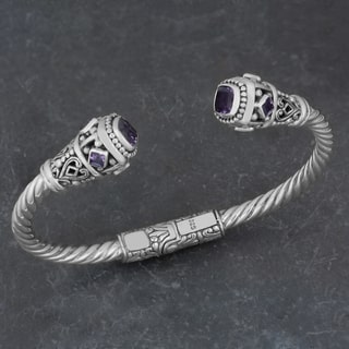 Sterling Silver Amethyst 'Princess' Cuff Bracelet (Indonesia)