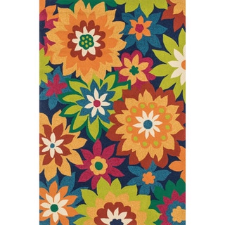 Hand-hooked Indoor/ Outdoor Capri Navy/ Multi Floral Rug (2'3 x 3'9)