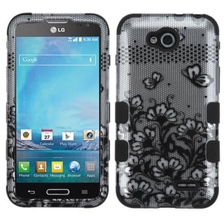 Insten Black Lace Flowers Tuff Hard PC/ Silicone Dual Layer Hybrid Rubberized Matte Phone Case Cover For LG Optimus L90