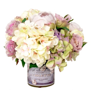 Hydrangeas with Lavender Roses and Ranunculus Silk Flowers in French Adorned Vase