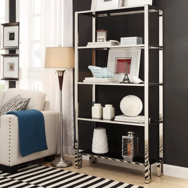 Alta Vista Black and Chrome Metal Single Shelving Bookcase by iNSPIRE Q Bold