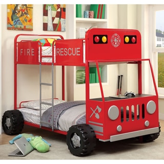Furniture of America Rescue Team Fire Truck Metal Twin/ Twin Bunk Bed