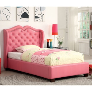 Furniture of America Roselie Tufted Pink Leatherette Platform Bed
