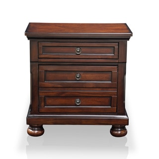 Furniture of America Barelle Cherry 3-Drawer Nightstand with Hidden Power Outlet