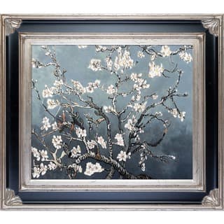 La Pastiche Original 'Branches of an Almond Tree in Blossom, Pearl Grey' Hand-painted Framed Canvas Art