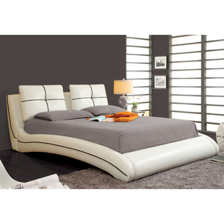Furniture of America Corella Contemporary White Leatherette Platform Bed with Zipper Pillows