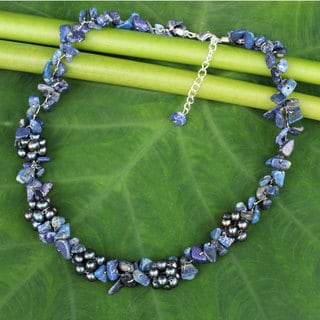 Silver 'Heaven's Gift' Lapis Pearl Necklace (5-5.5 mm) (Thailand)