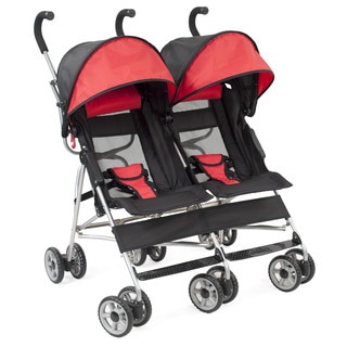 Kolcraft Cloud Side-by-Side Scarlet Double Umbrella Stroller with Recling Seats