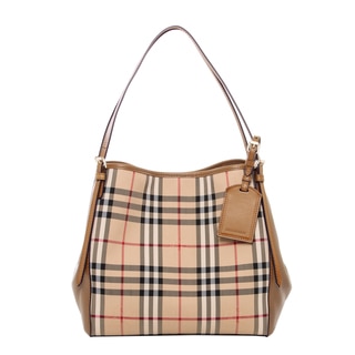 Burberry Small Canter Beige/Camel Horseferry Check and Leather Tote Bag