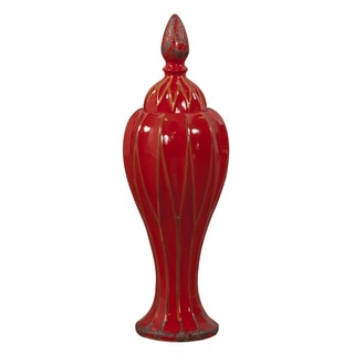 Glossy Red Glaze Ceramic Large Vase with Lid