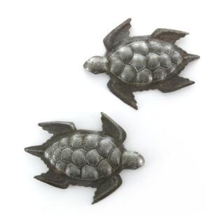 Handcrafted Recycled Steel Drum Mini Swimming SeaTurtles Wall Art (set of 2) (Haiti)