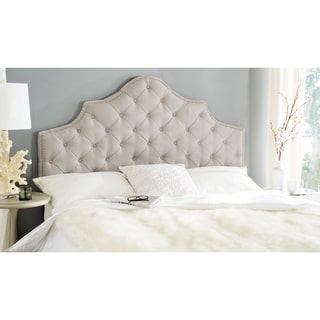 Safavieh Arebelle Taupe Linen Upholstered Tufted Headboard - Silver Nailhead (Queen)