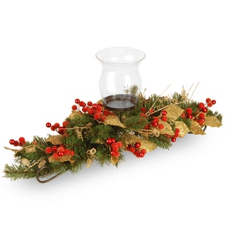 Berry / Leaf Vine 30-inch 1-candle Holder with Glass Cup