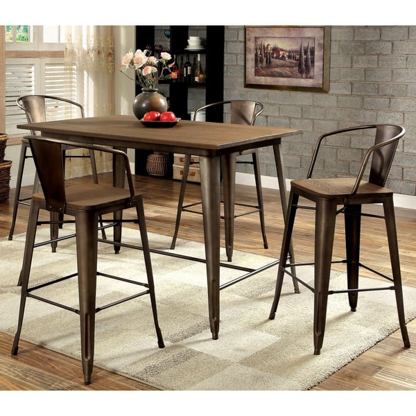Furniture of America Rish Contemporary Brown 5-piece Counter Dining Set
