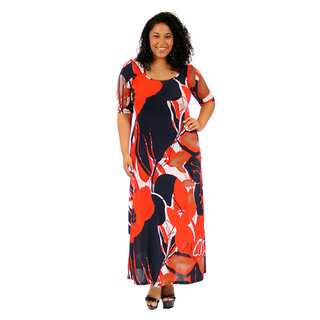 24/7 Comfort Apparel Women's Plus Size Abstract Floral Print Maxi Dress