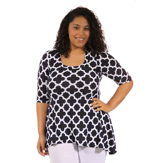 24/7 Comfort Apparel Women's Plus Size Abstract Print High Low Tunic