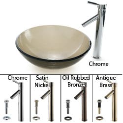 Kraus Clear Brown Glass Sink/ Sheven Bathroom Faucet