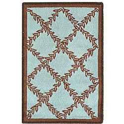 Safavieh Hand-hooked Trellis Turquoise Blue/ Brown Wool Rug (1'8 x 2'6)