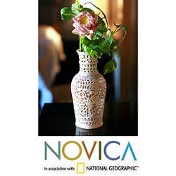 Handmade Soapstone 'Floral Honor' Vase (India)