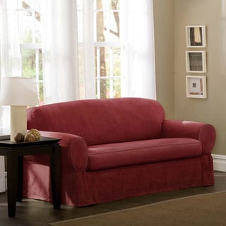 Maytex Piped Suede 2-piece Loveseat Slipcover