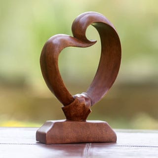 Heart Bond Handcrafted Modern Art Work Signed by Artisan Suitable for Wedding Gift Unique Decorator Wood Sculpture (Indonesia)
